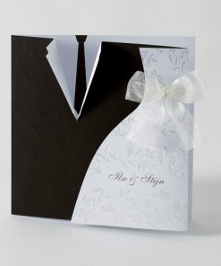 3-luik kaart met motief van bruidskleed en das