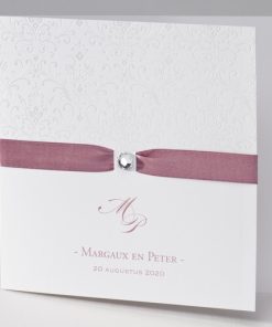 Huwelijkskaart barok met roze lint