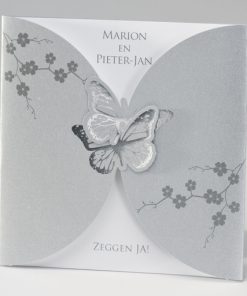 Zilverkleurige pochette met vlinders in zilverfolie