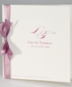 Oud-Hollandse trouwkaart met roze lint