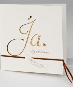 Vierkante trouwkaart met koperfolie