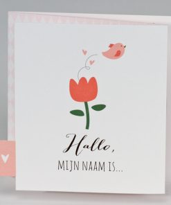 Drieluikje met roze tulp en vrolijk vogeltje