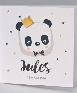 Geboortekaart met panda en gouden kroon