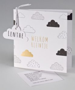 Strakke wolkenkaart Welkom kleintje in zwart-wit-goud