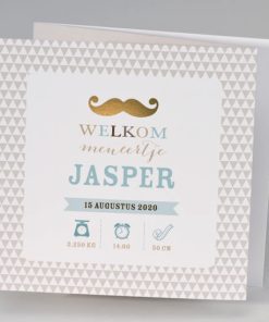 Drieluikfotokaart met snor in goudfolie en bruine driehoekjes