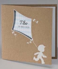 Kraft geboortekaart jongen met blauwe vlieger