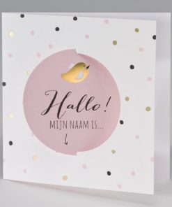3D-geboortekaart met vogeltje in goudfolie