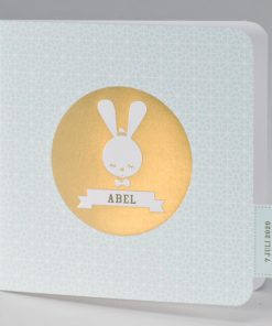 Schattig geboortekaartje retro konijn mint met goudfolie