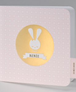 Schattig geboortekaartje retro konijn roze met goudfolie