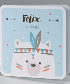 Blauw kaartje met indianenbeer