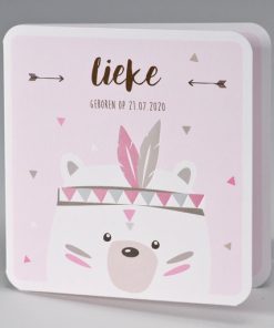 Roze kaartje met indianenbeer