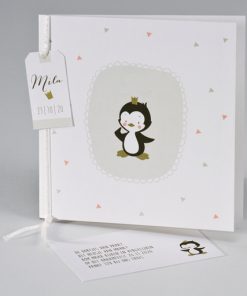 Geboortekaart met pinguïn in softe kleuren