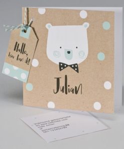 Kraftkaart met beer en confetti wit/mint