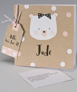 Kraftkaart met beer en confetti wit/roze