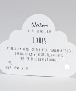 Borrelkaart witte wolk met sterren in zilverfolie