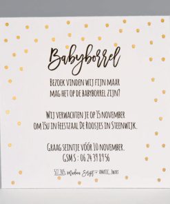 Borrelkaartje wit met gouden confetti