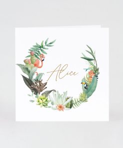 Tropical geboortekaartje met flamingo