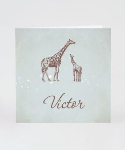 Zachtblauw geboortekaartje mama giraf en kleintje
