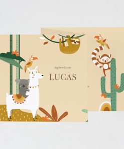 Drieluik geboortekaartje alpaca and friends