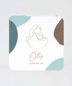 Abstract geboortekaart lijntekening mama en baby - blauw