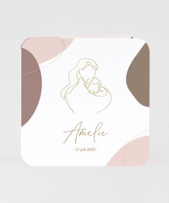 Abstract geboortekaart lijntekening mama en baby - roze