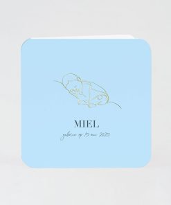 Lijntekening baby in goudfolie op blauw