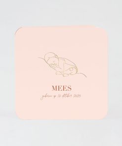 Lijntekening baby in goudfolie op nude