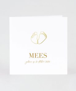 Luxe geboortekaart met lijntekening voetjes in goudfolie