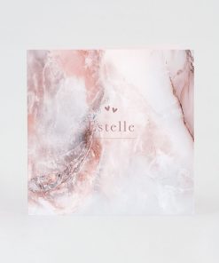 Trendy roze geboortekaart met marmerpatroon