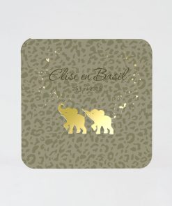 Geboortekaart tweeling olifantjes in goudfolie op groen luipaardpatroon