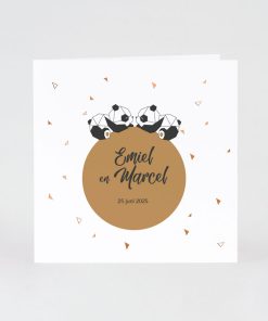 Tweeling geboortekaart met panda's