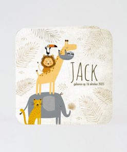 Hip geboortekaartje met grappige jungledieren