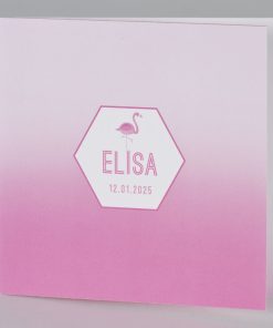 Geboortekaart roze kleurverloop met flamingo