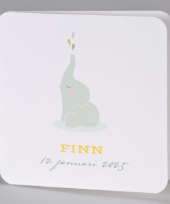 Geboortekaartje met olifantje in grijsgroene tinten