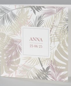 Bohemian geboortekaart in roze en grijze tinten