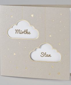 Tweeling geboortekaart sand papier met goudfolie