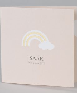 Geboortekaartje regenboog in goudfolie op nude