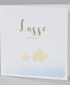 Geboortekaart olifantjes op blauwe aquarel