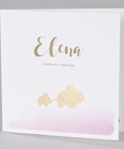 Geboortekaart olifantjes op roze aquarel