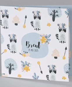 Geboortekaart wasbeer in blauwe tinten