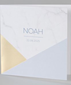 Geboortekaart marmer met lichtblauw en goudfolie