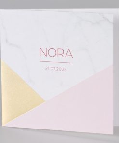 Geboortekaart marmer met goudfolie en lichtroze