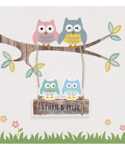 Geboortekaartje - Uiltjes op de schommel tweeling