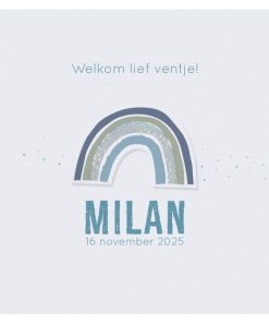 Geboortekaartje - Trendy regenboog blauw