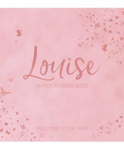 Geboortekaartje - Luxe roségoudfolie met vlindertjes