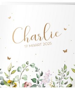 Geboortekaartje - Waterverf groen met goudfoliedruk