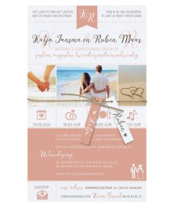 Huwelijkskaart - Blanco kaart met koord en labels