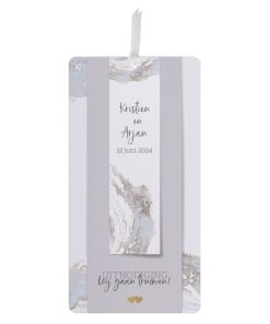 Huwelijkskaart - Modern marmerlook met gouden hartjes