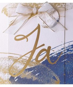 Huwelijkskaart - Aquarel blauw met gouden Ja