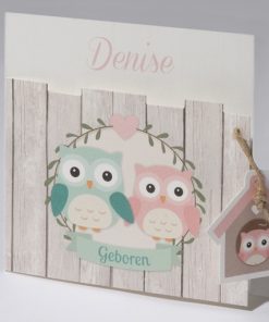 Geboortekaartje met twee uiltjes